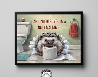 Hedgehog Bathroom Wall Art Funny Toilet Paper Print Humor Quote Decor, Gift For Hedgehog Lovers