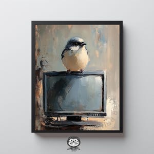 Rustic Songbird on Monitor Painting, Textured Moody Art (Digital Download)