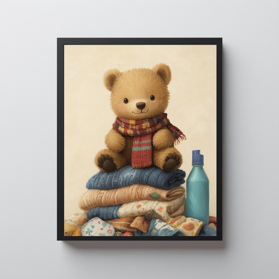 Printable Teddy Bear Laundry Wall Art - Vintage Inspired Illustration ...