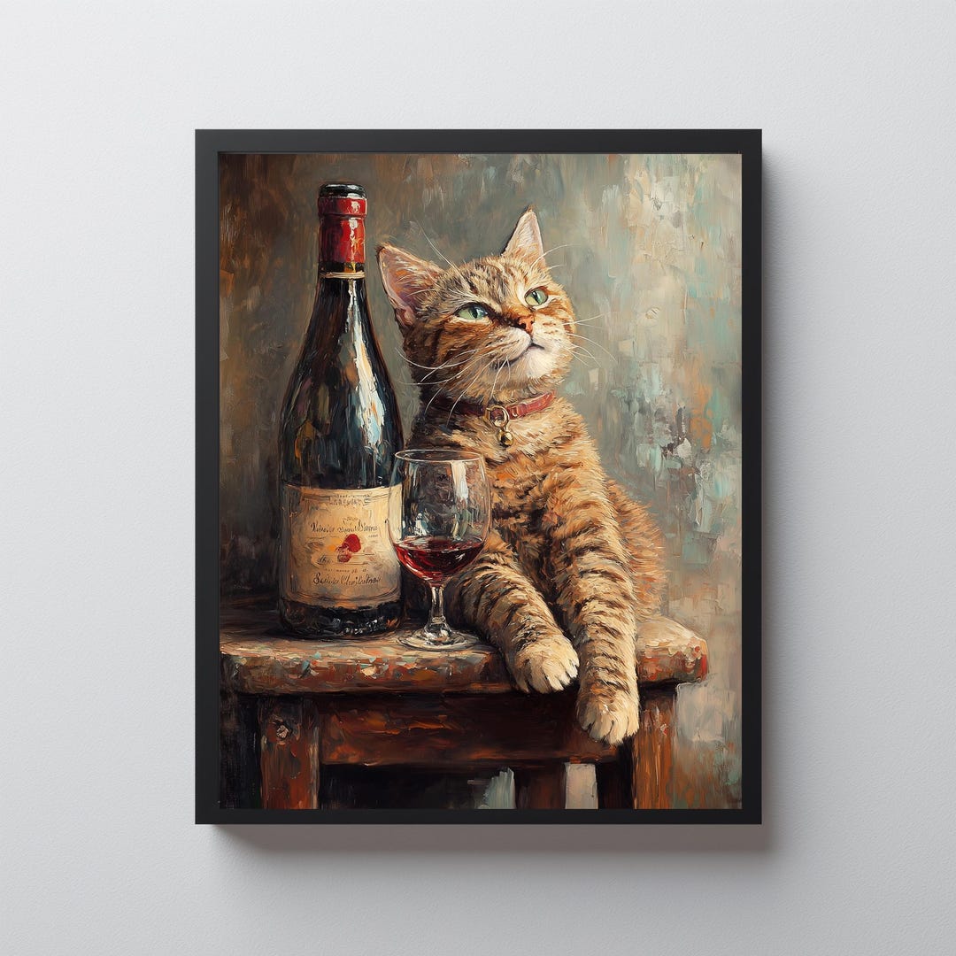 Funny Cat Wine Wall Art Printable, Ginger Cat Lover Gift, Wine Lover ...