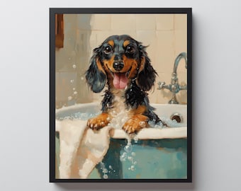 Dachshund Bath Wall Art, Funny Dog Bathroom Decor, Dachshund Lover Gift, Bubble Bath Digital Download