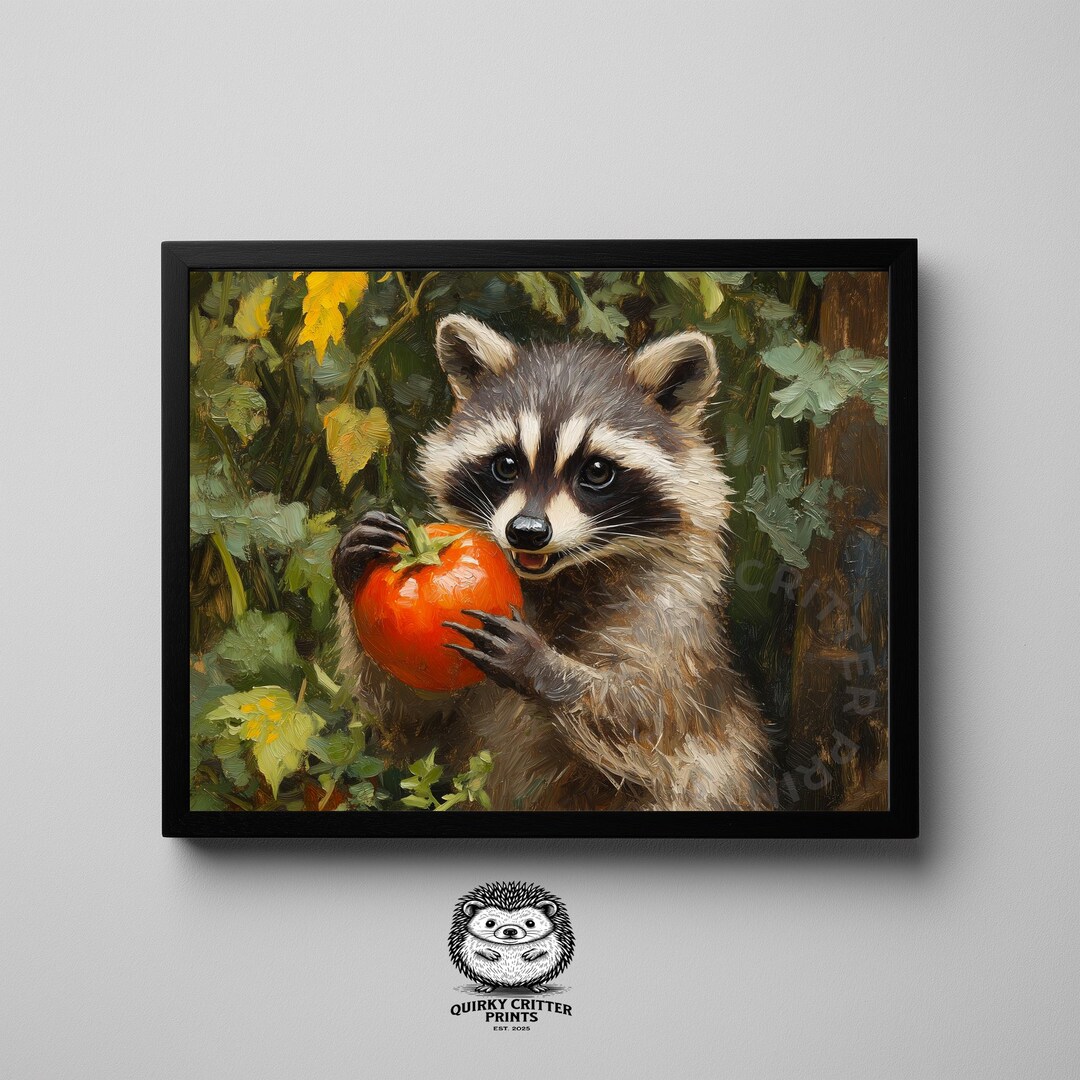 Rustic Raccoon Rustic Raccoon With Tomato in Garden - Printable Cottagecore Wall Art ...