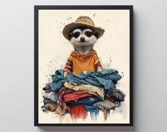 Meerkat Laundry Room Print, Funny Meerkat Art, Whimsical Animal Decor, Printable Wall Art