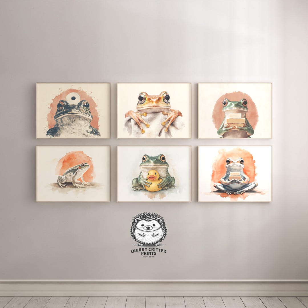 Modern Minimal Frog Bathroom Art Set PRINTABLE, Playful Nursery Wall ...