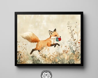Red Fox Print, Watercolor Fox Wall Art, Cottagecore Animal Decor, Printable Wall Art