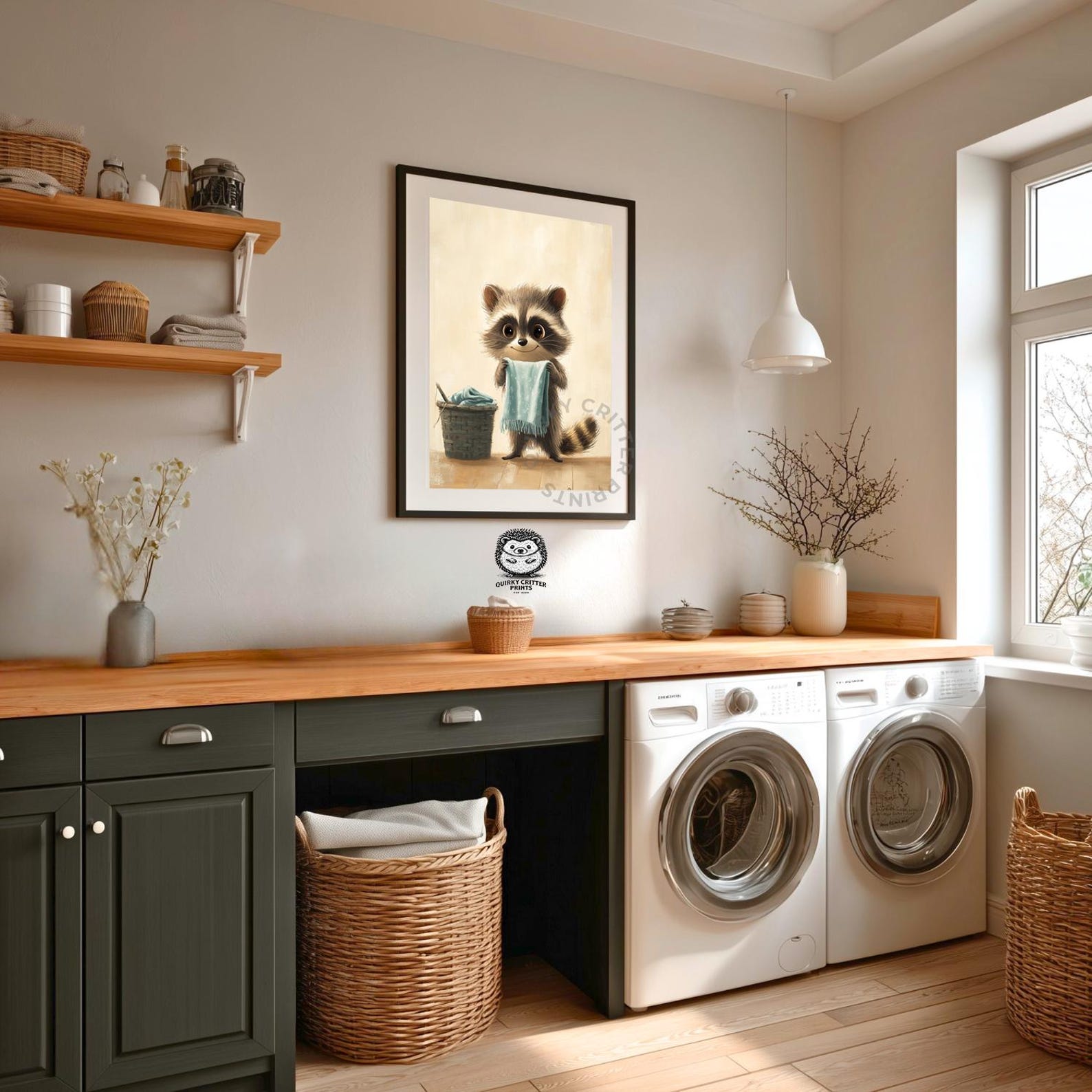 Raccoon Laundry Room Art Printable - Playful Farmhouse Decor, Charming ...
