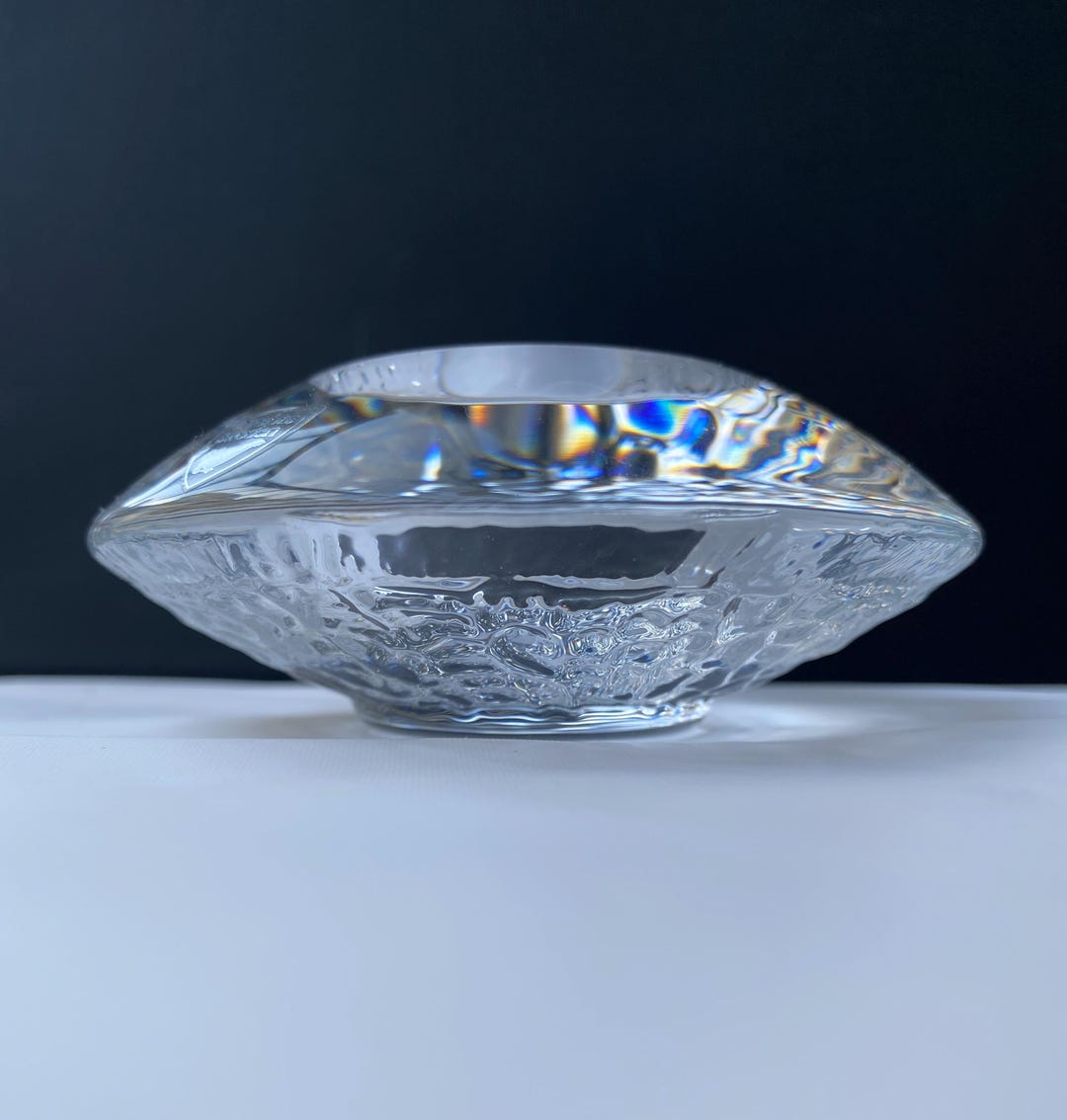 Orrefors Sweden Textured Glass Ljustake — Silver Label & Embossed Mark ...