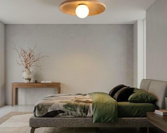 Wood Globe Flush Mount Ceiling Light | Japandi Modern Bedroom Fixture