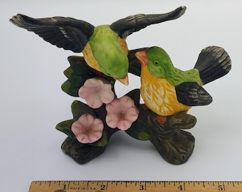 Figura de pájaro de porcelana vintage, pareja de pájaros
