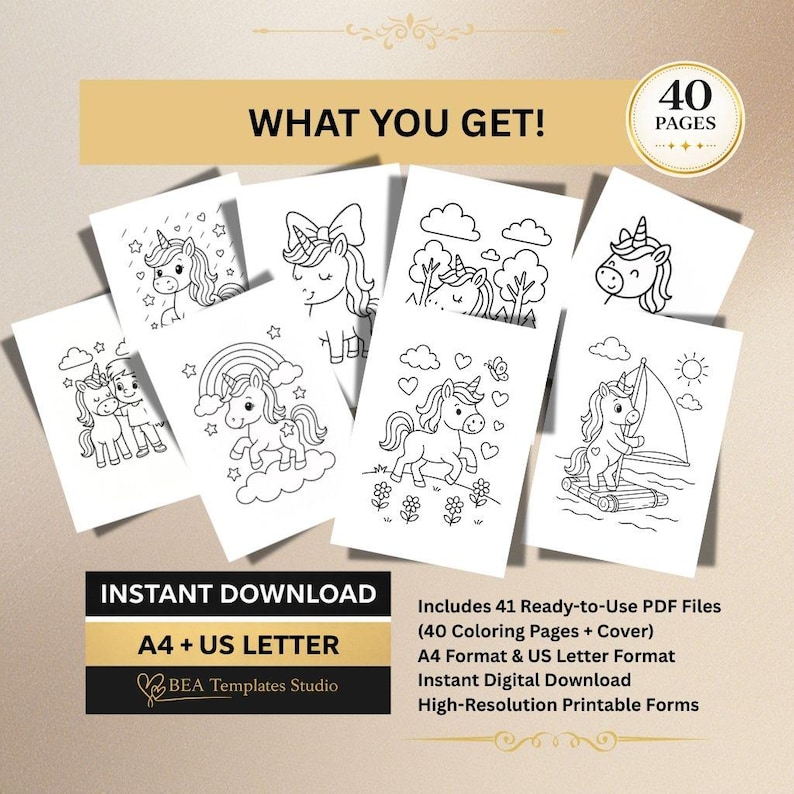 Unicorn Coloring Book 80 Pages Kids Printable PDF, Fantasy Animals ...