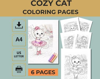 Vintage Cat Coloring Pages Printable PDF 6 Elegant Designs A4 US Letter
