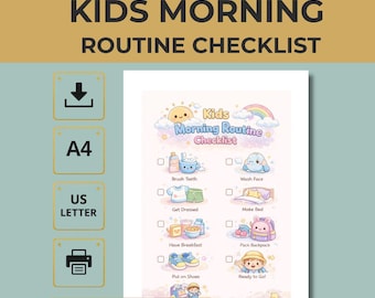 Kids Morning Routine Checklist Printable Daily Schedule Chart English PDF A4 US Letter