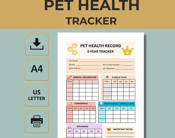 Pet Health Record Tracker (3-Year, PDF Download)