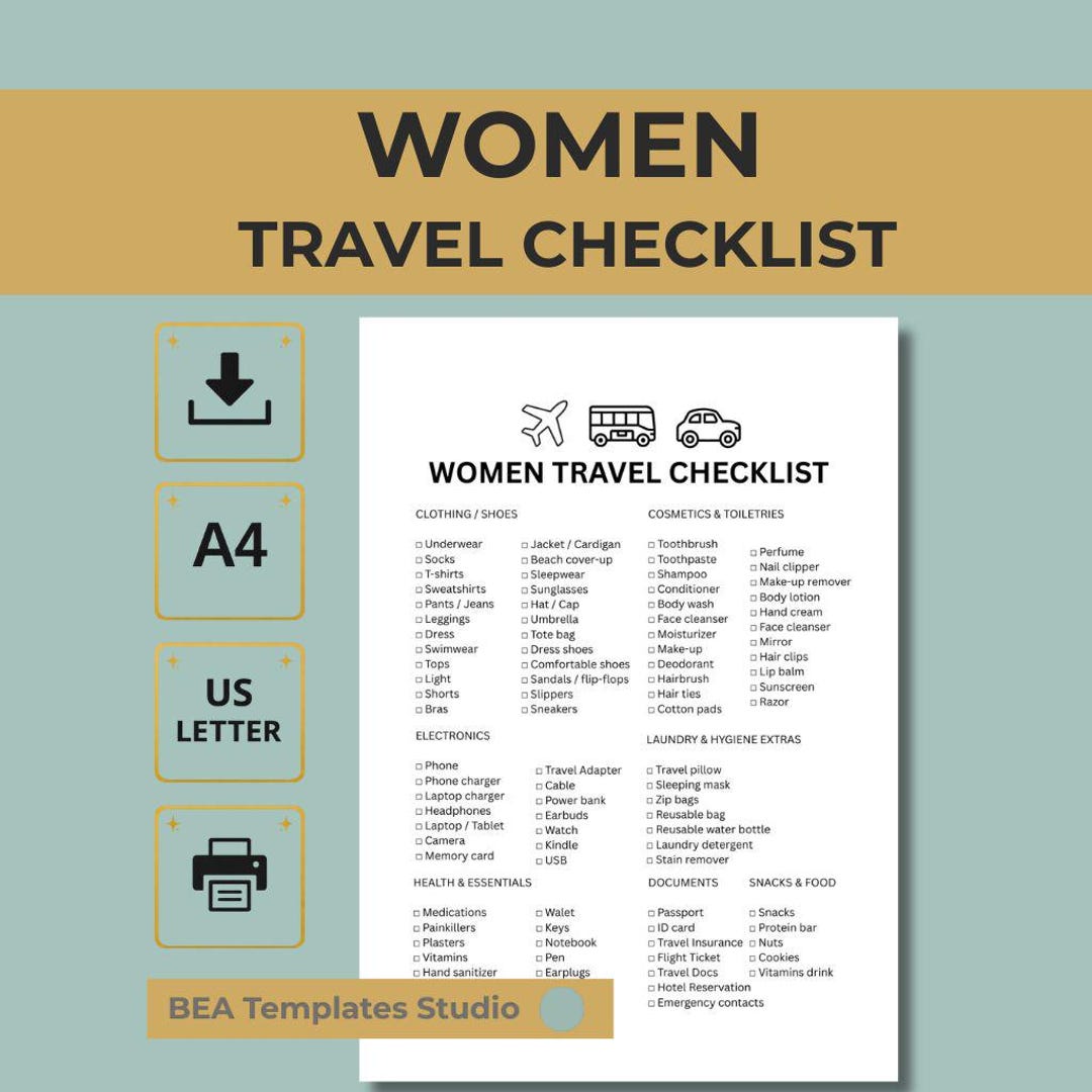 Travel Packing List Printable, Vacation Checklist PDF, Women Trip ...