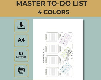 Master To Do List Printable PDF 4 Color Versions Minimal Planner A4 US Letter