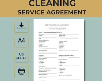 House Cleaning Contract Template Cleaning Service Agreement PDF US Letter A4