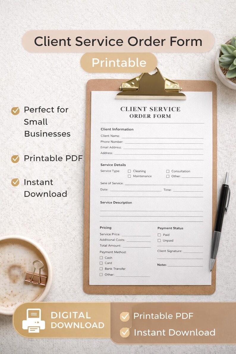 Client-service Order Form Printable | Business-form PDF | Service ...