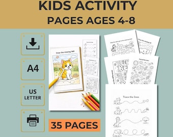 Kids Activity Book Ages 4-8 – Mazes, Puzzles, Spot Difference (PDF Download)