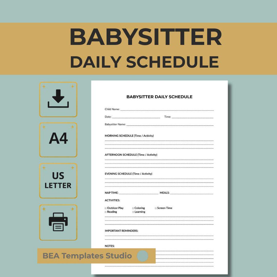 Daily Routine For Nanny Babysitter Daily Schedule Printable PDF, Child Routine Planner, Nanny ...