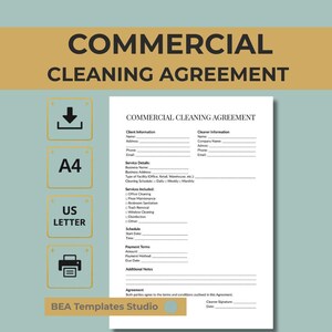 Commercial Cleaning Agreement Template – Professional Cleaning Contract PDF – A4 & US Letter – Instant Download