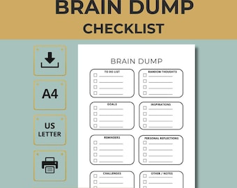 Brain Dump Worksheet Printable Minimalist Stress Relief Planner Page PDF English A4 US Letter