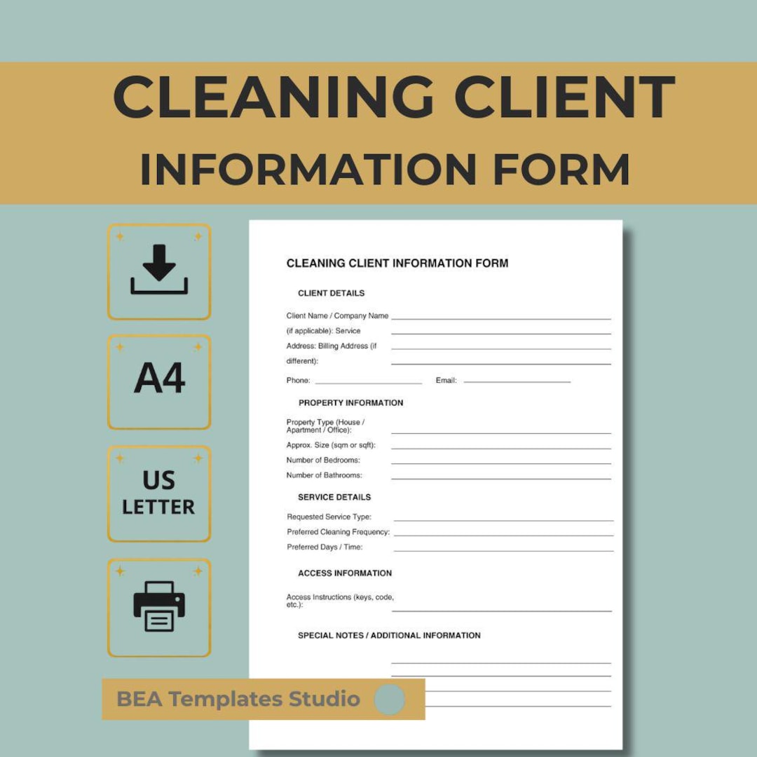 Cleaning Client Intake Form Customer Information Sheet Service Business ...