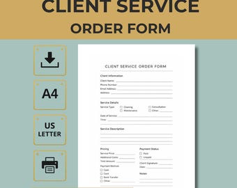 Client Service Order Form, Small Business Template (A4, US Letter)