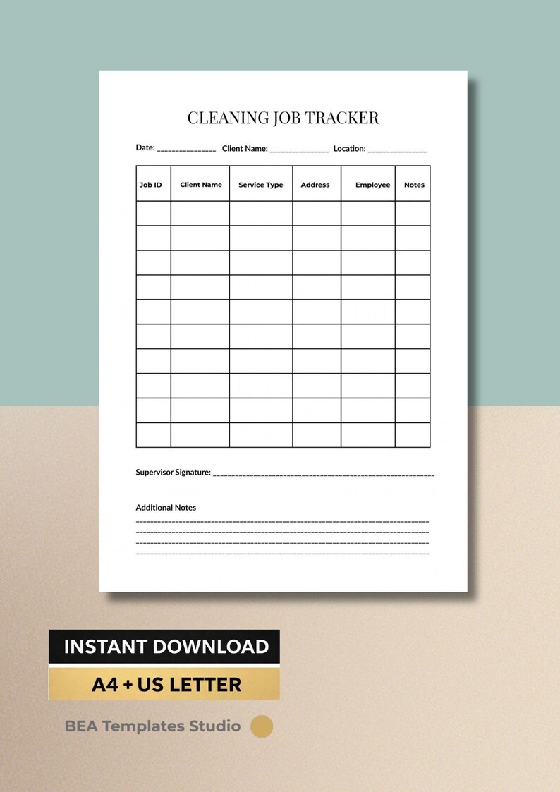 Cleaning Job Tracker Printable PDF, Client Service Log Sheet, Cleaning ...