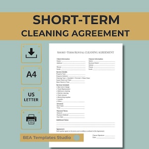Short-Term Rental Cleaning Agreement Template – Vacation Rental Contract PDF – A4 & US Letter – Instant Download