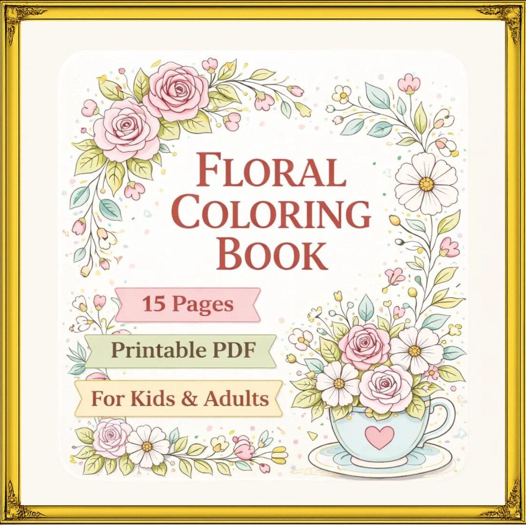 Floral Coloring Book Printable PDF | 15 Relaxing Flower Pages | Easy ...