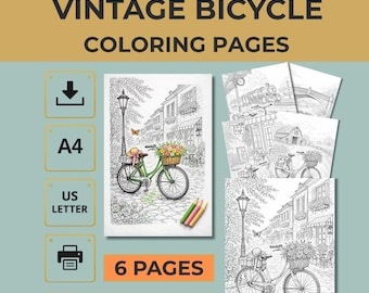 Vintage Bicycle Coloring Pages Printable PDF 6 Bike Designs for Adults A4 US Letter