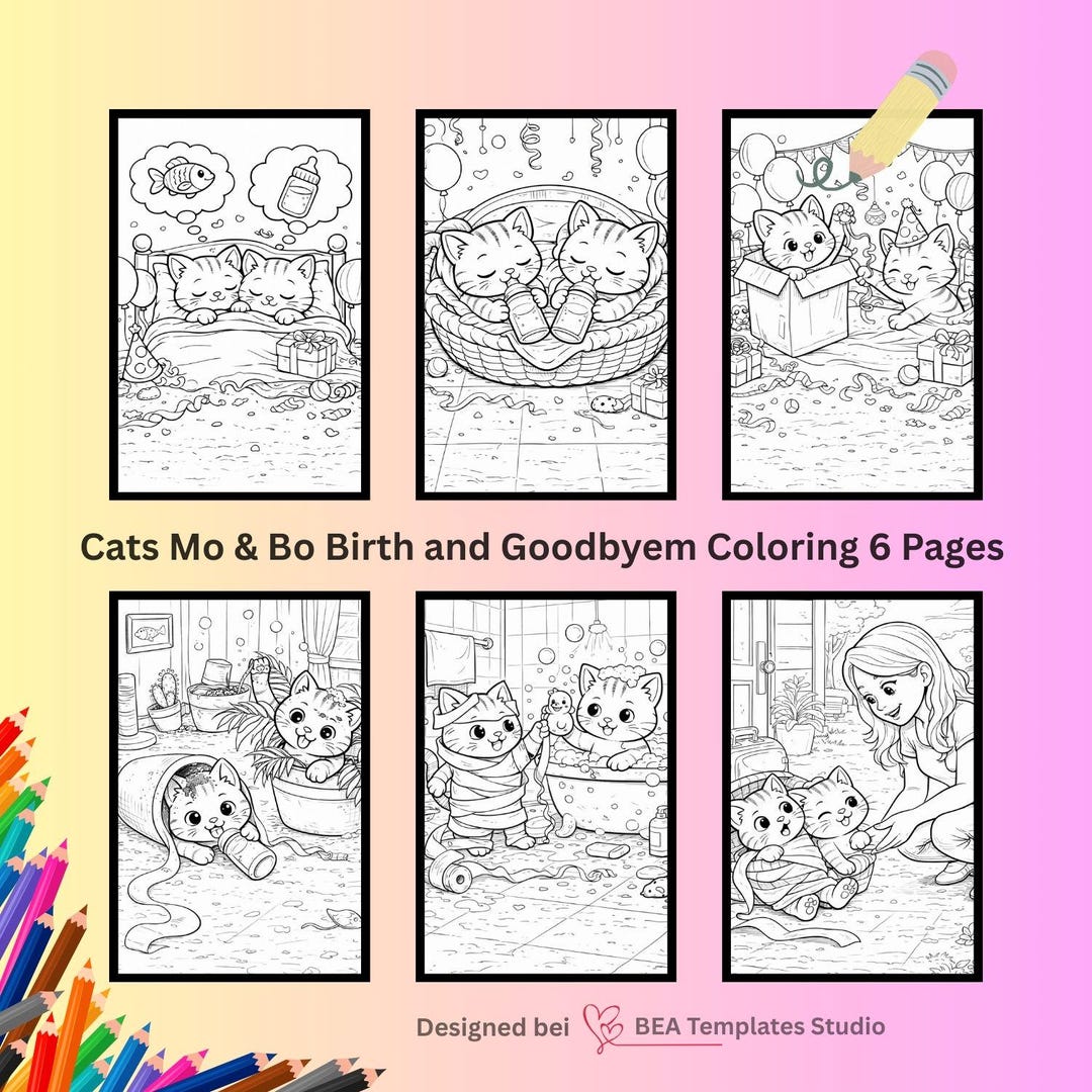 Bo Cat Mo and Bo Cats Coloring Pages – Birth & Goodbye Story | 6 Printable ...