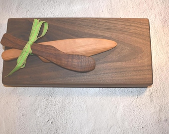 Cherry Wood Charcuterie Board Set with Mesquite Butter Knife & Cherry Cheese Utensil | Handcrafted Serving Board | Rustic Kitchen Gift