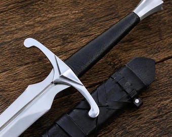 Épée longue médiévale faite main, lame en acier, manche en cuir de palissandre