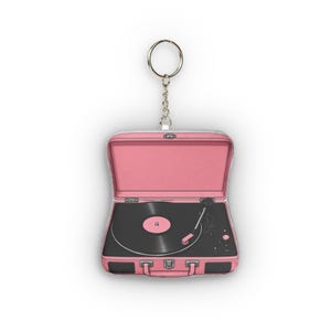 Mini-Plüsch-Schlüsselanhänger in Vintage-Schallplattenspielerform (rosa) | Vinyl-Plattenspieler-Anhänger