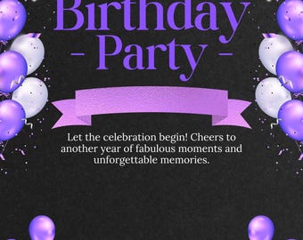 Purple and White Elegant Birthday Invitation