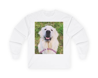 Smiling Tucker White Dog Photo Long Sleeve Tee | Pyrenees Portrait