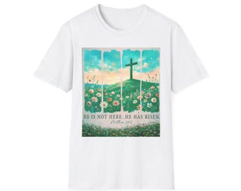 He Is Risen floral cross Easter T-Shirt  Christian faith scripture
