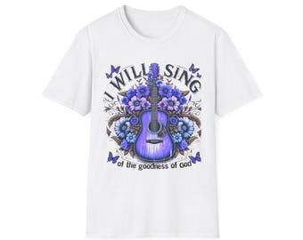 I Will Sing Guitar Floral T-Shirt | Christian Hymn Music Design