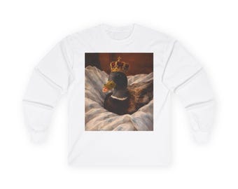 Squiggles the Crowned Call Duck Portrait Long Sleeve Tee | Royal Duck Artwork