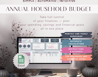 Annual Household Budget Spreadsheet, Excel Personal Finance Tracker