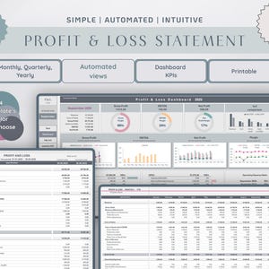 Profit And Loss Statement Spreadsheet, Monthly, Quarterly, Yearly Bookkeeping Template, Google Sheets Finance Tracker