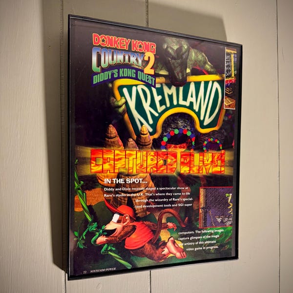 Donkey Kong Country 2 Diddy's Kong Quest (1995) 8.5x11 Vintage Framed Authentic Poster SNES Super Nintendo entertainment system