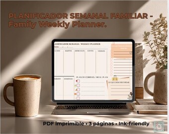 Planificador Semanal Vertraute Imprimible | Familien Wochenplaner | Checkliste & Essensplan | PDF Digital