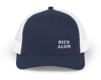 NICU ALUM Trucker Hat in 7 Colors, Embroidered Mesh Snapback, Gift for a NICU Dad, Mom or Family