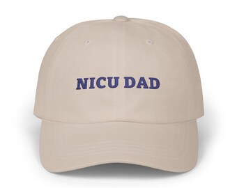 NICU DAD Cap, Embroidered Stone Dad Hat with Navy Thread, Low Profile Baseball Cap, Gift for a New Dad