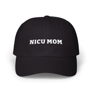 Gorro para mamá de la UCIN, gorra bordada de perfil bajo en verde abeto o negro con hilo blanco, regalo para una mamá de la UCIN. imagen 2