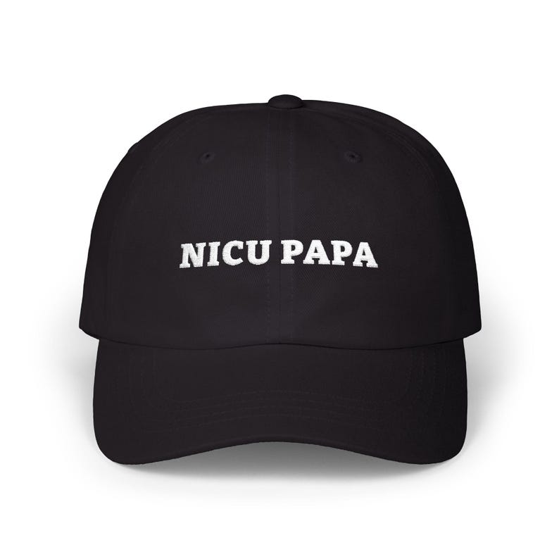 NICU Papa Hat, Embroidered Low Profile Cap in Spruce Green or Black with White Thread, Gift for Papa bild 2