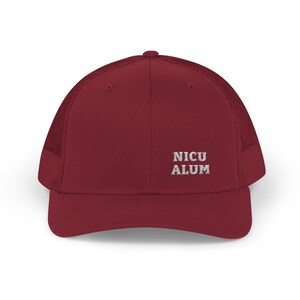 NICU ALUM Trucker Hat, Embroidered Navy and White Mesh Snapback, Gift for a NICU Parent, Dad or Mom image 3