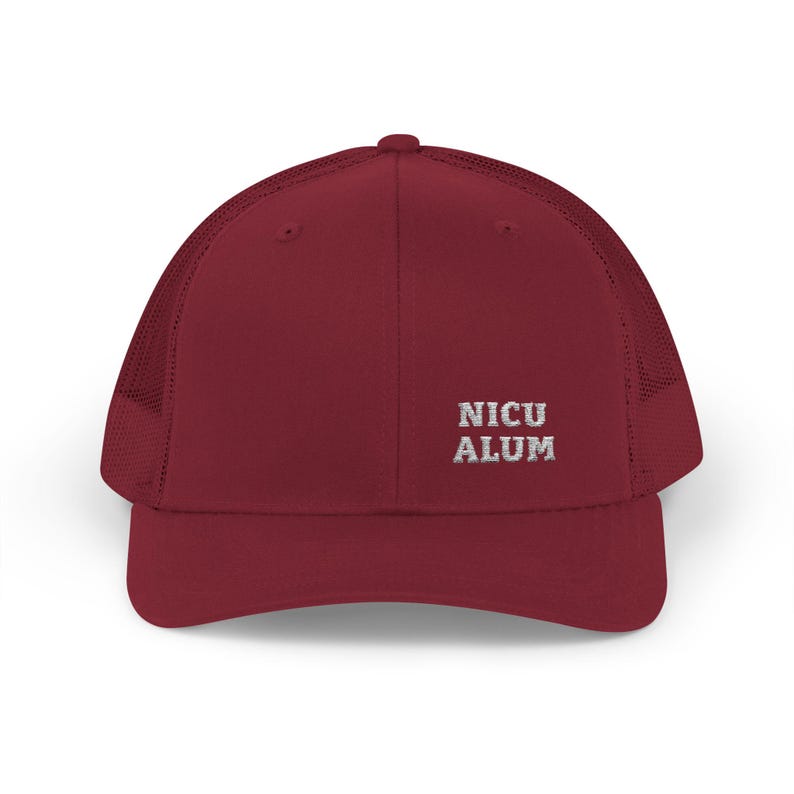 NICU ALUM Trucker Hat, Embroidered Navy and White Mesh Snapback, Gift for a NICU Parent, Dad or Mom image 3